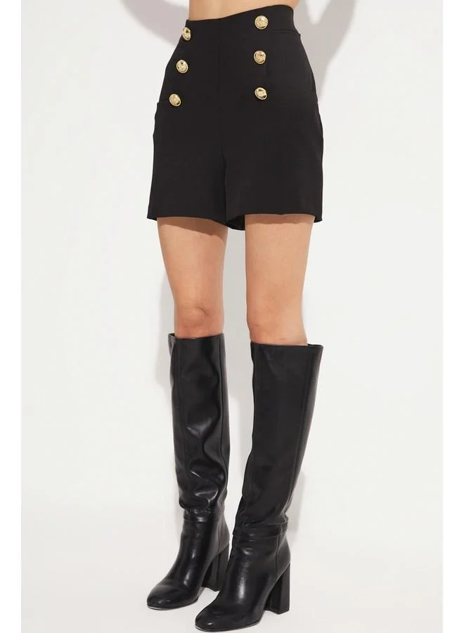 JUNE June Women's Exclusive Regular Fit High Waist Button Detailed Woven Shorts