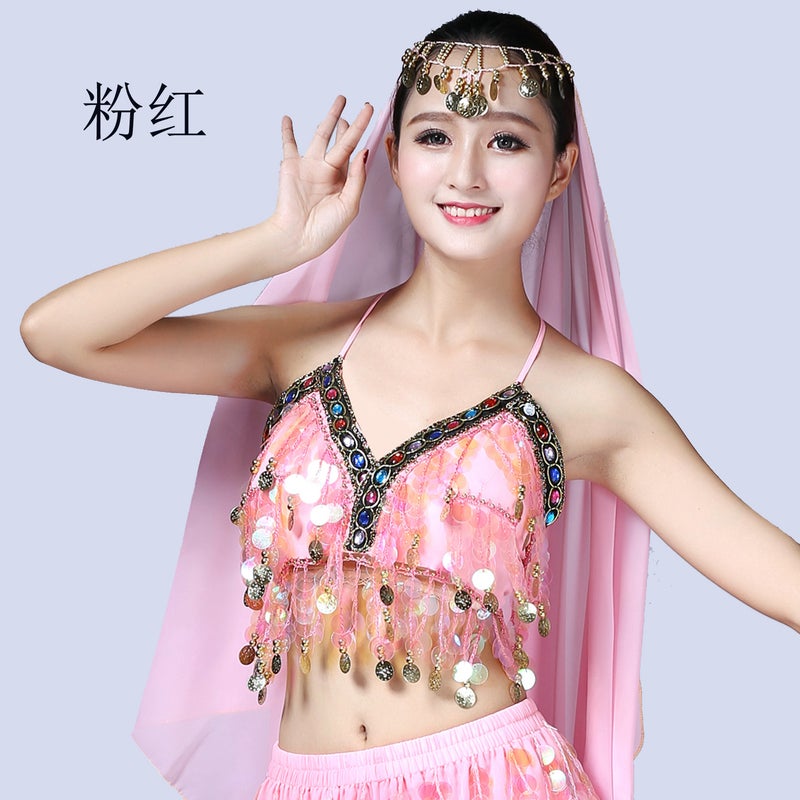 Colorful Sequin Belly Dance Top for Performances Pink 