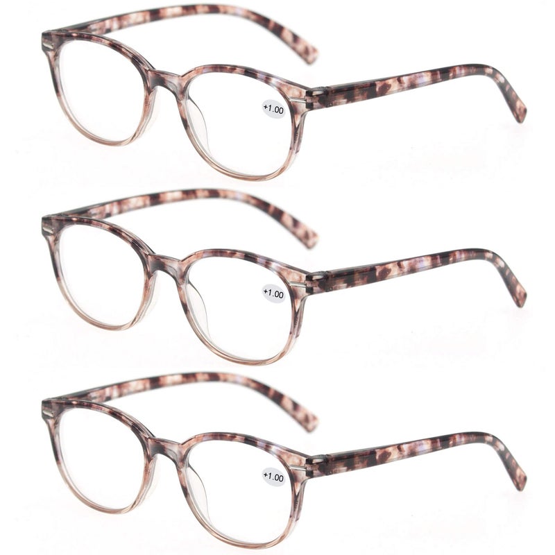 Reading Glasses 125 Women 3 Pack Spring Hinge Fashion Round Stylish for Reading with Pouch