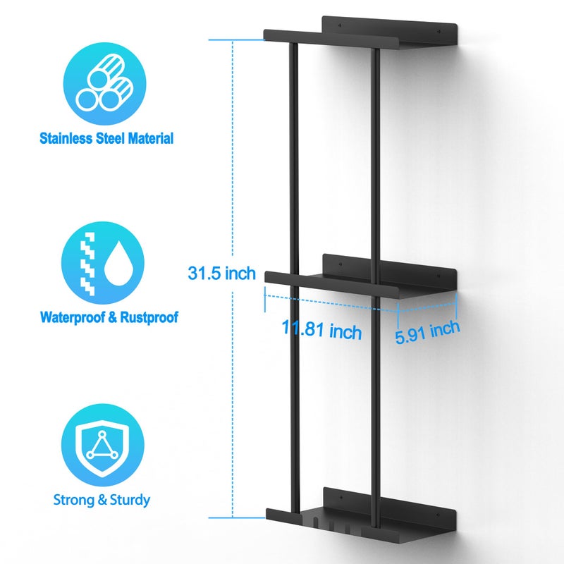 Liuoud Towel Rack for Bathroom, Wall Mounted Vertical Rolled Towel Storage Organizer Holder with Shelf, Holds Up 6 Large Bath Sheets, Black Large Size - Image 2