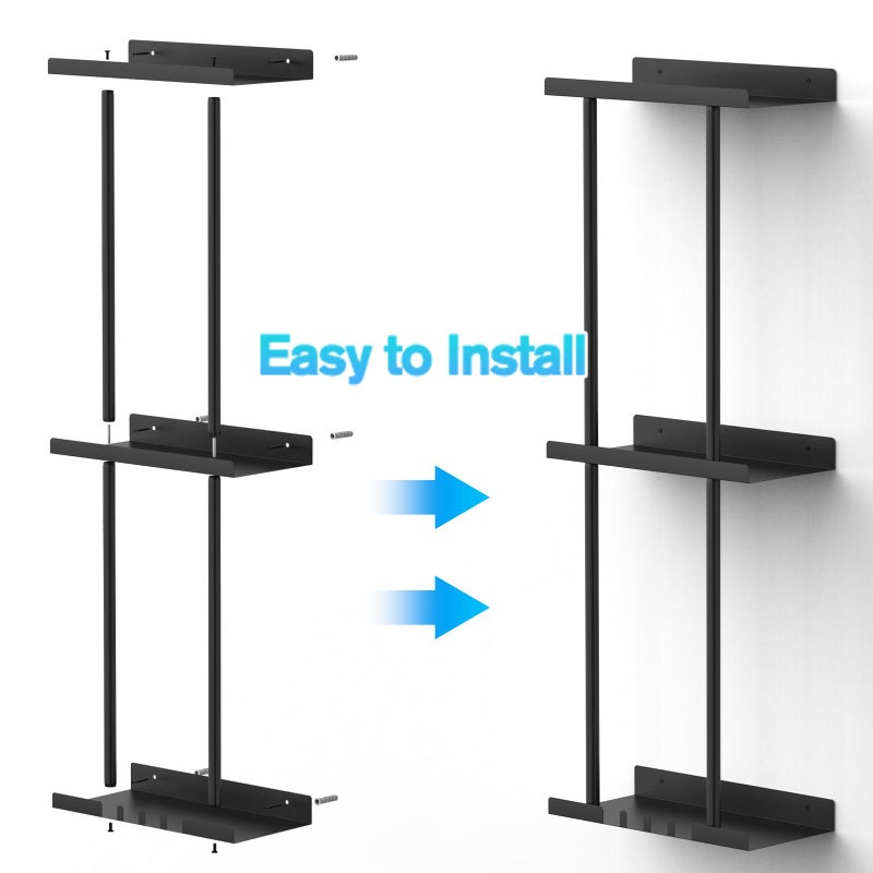 Liuoud Towel Rack for Bathroom, Wall Mounted Vertical Rolled Towel Storage Organizer Holder with Shelf, Holds Up 6 Large Bath Sheets, Black Large Size - Image 4