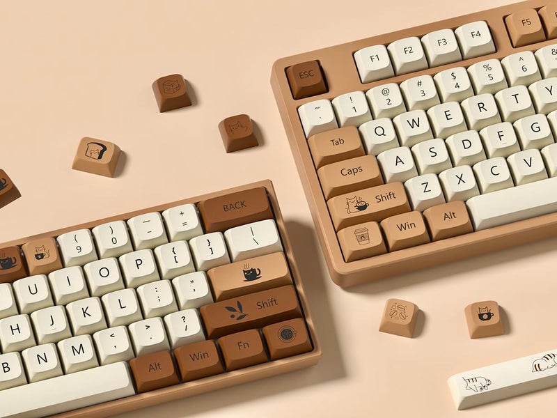 dagaladoo Brown PBT Keycaps 140 Keys XDA Profile Cute Key caps Dye-Sublimation Coffee Cat Keycaps Set Custom Key caps for Cherry Gateron MX Swithes Mechanical Keyboard(Spacebar is 6.25U/7U) - Image 2