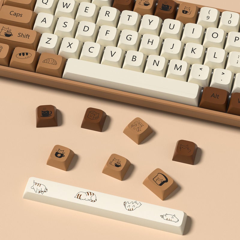 dagaladoo Brown PBT Keycaps 140 Keys XDA Profile Cute Key caps Dye-Sublimation Coffee Cat Keycaps Set Custom Key caps for Cherry Gateron MX Swithes Mechanical Keyboard(Spacebar is 6.25U/7U) - Image 4