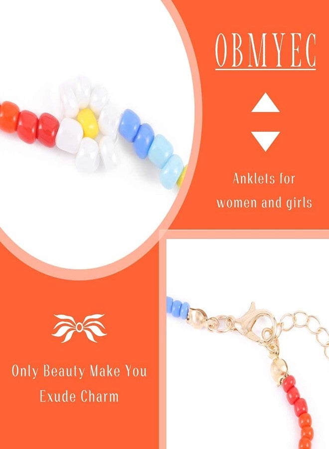 Obmyec Flower Handmade Beaded Anklet Colored Daisy Foot Chain Rice Beads Ankle Bracelet Extension Ankle Accessories Summer Beach Foot Chain Jewelry for Women - Image 4