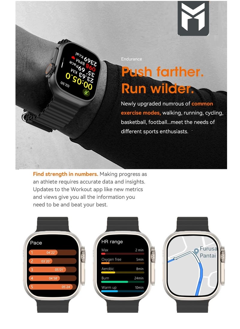 The Smart bundle package 2-in-1, Ultra smart watch 49MM Titanium case,works with gestures, all sports modes, heart and sleep measurements, supports NFC. And Airbuds pro2 with noise cancel from Moogmax