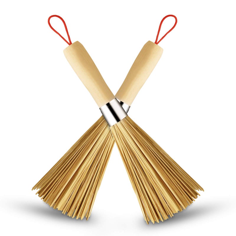 Sansheng 2 Pack Bamboo Wok  Pot Brush Set  Cleaning Brushes for Pans Pots and Handles