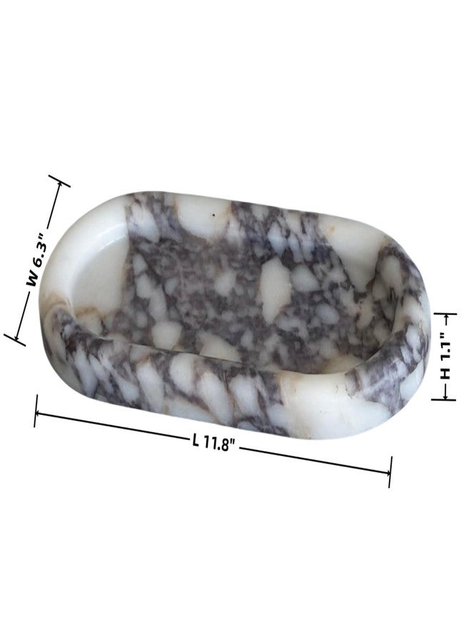 Stoneplus Natural Marble Stone 11.8 inches Oval Catchall Tray Round Edge Sundries Storage Serving Tray (Calacatta Purple) - Image 2