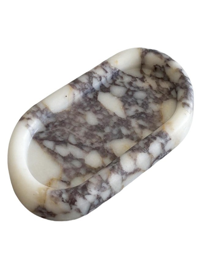 Stoneplus Natural Marble Stone 11.8 inches Oval Catchall Tray Round Edge Sundries Storage Serving Tray (Calacatta Purple) - Image 1