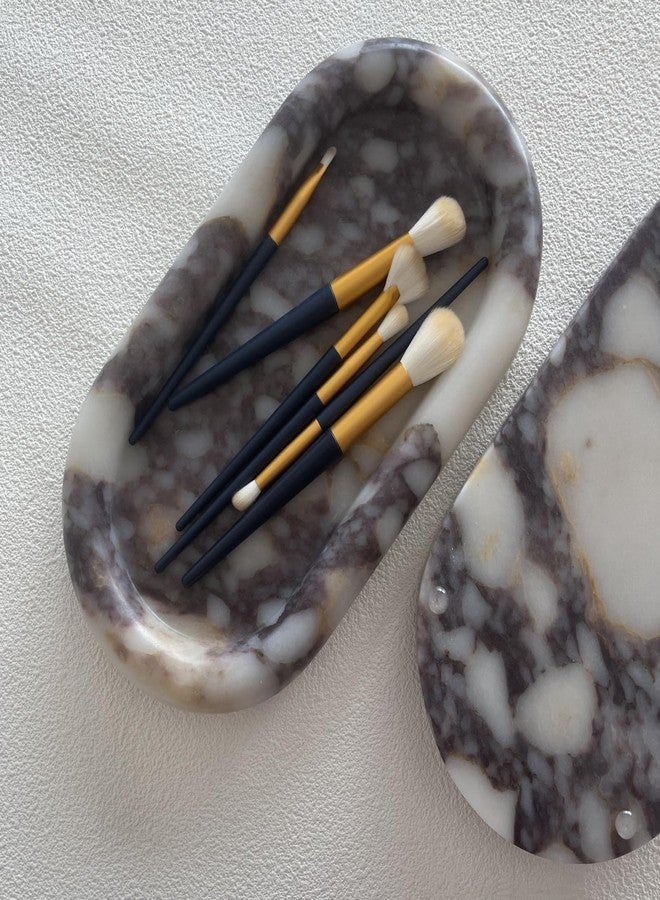 Stoneplus Natural Marble Stone 11.8 inches Oval Catchall Tray Round Edge Sundries Storage Serving Tray (Calacatta Purple) - Image 4
