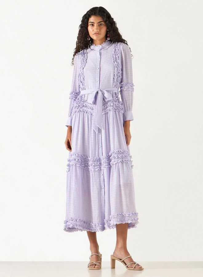 2Xtremz 2Xtremz Ruffle Detail Dress with 3/4 Sleeves and Tie-Up Belt