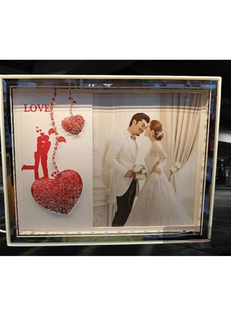 إطارات الصور على شكل قلب LED ، صورة زجاجية، ، سطح طاولة، صورة قلب LED