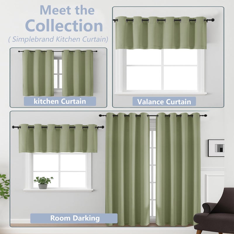Simplebrand Sage Green Window Valance for Kitchen 14 Inches Long 2 Panels Set, Room Darkening Valance Curtains for Living Room, Grommet Short Privacy Kitchen Curtains for Bedroom Kids Room, 40Wx14L - Image 5