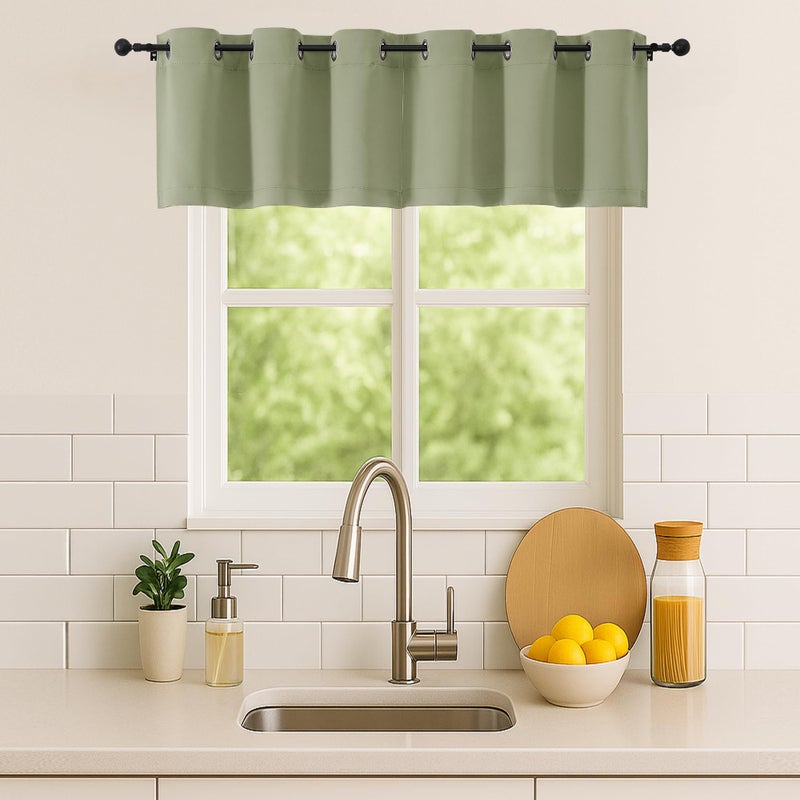 Simplebrand Sage Green Window Valance for Kitchen 14 Inches Long 2 Panels Set, Room Darkening Valance Curtains for Living Room, Grommet Short Privacy Kitchen Curtains for Bedroom Kids Room, 40Wx14L - Image 1