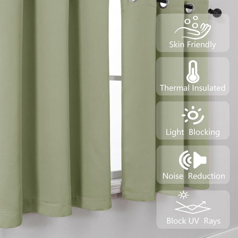 Simplebrand Sage Green Window Valance for Kitchen 14 Inches Long 2 Panels Set, Room Darkening Valance Curtains for Living Room, Grommet Short Privacy Kitchen Curtains for Bedroom Kids Room, 40Wx14L - Image 2