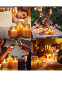 بيوينتي Led Flameless Candles, Battery Operated Real Pillar Wax Flickering Moving Wick Effect Glod  Glass Candle Set with Remote Control Cycling Timer  - Image 5