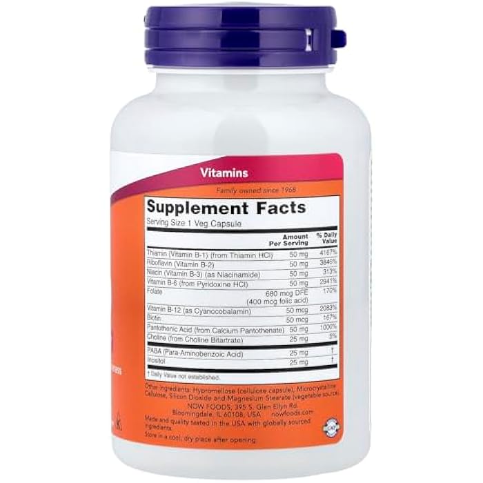 NOW Vitamin B-50 mg,100 Veg Capsules - Image 4