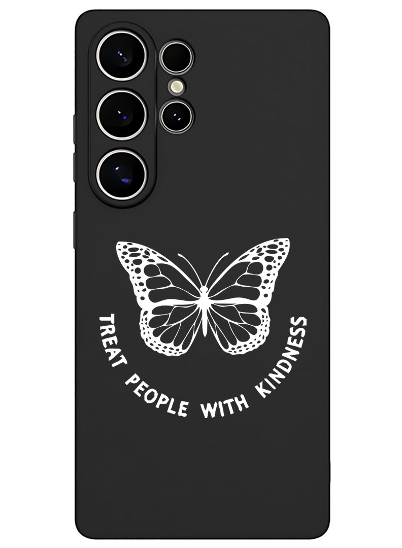 Theodor Protective Slim Fit Case Liquid Silicone Cover with Full Body Protection Anti-Scratch Shockproof Case For Samsung Galaxy S25 Ultra (Black) - Treat people with kindness-01 - White - Image 1