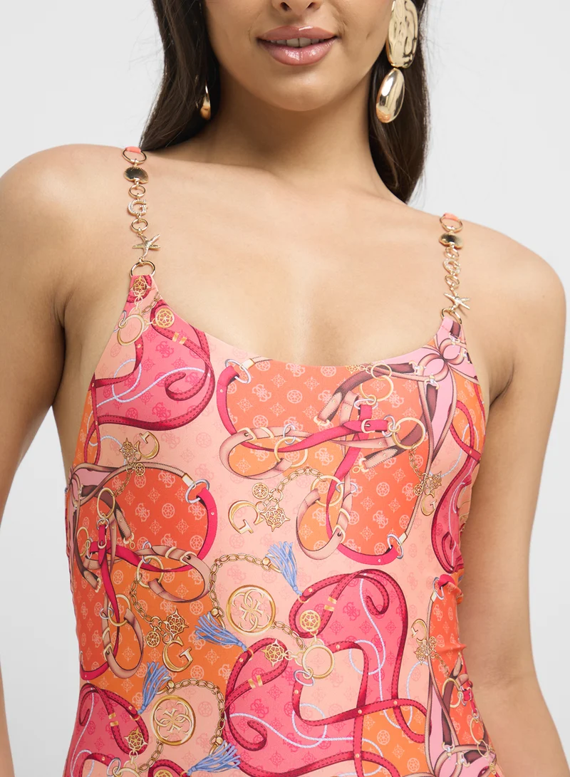 GUESS Printed Scoop Neck One Piece Swimsuit