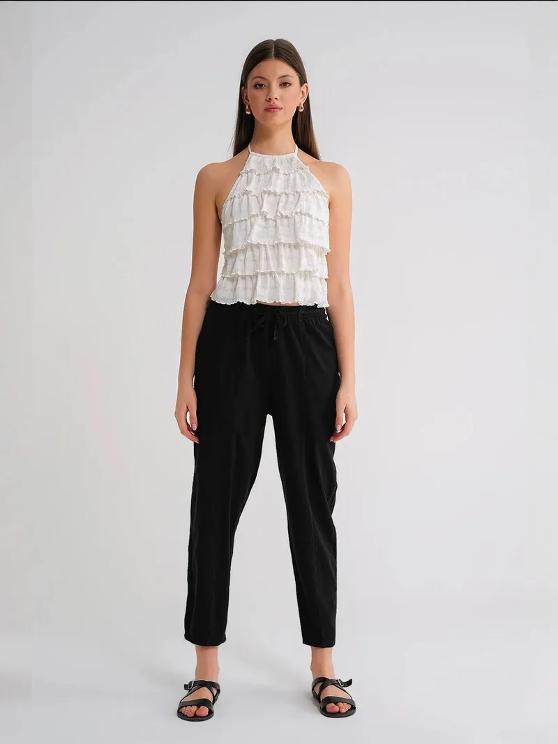 MixRay Black Mixray Cotton Jogger Pants with Drawstring Waist for Women | Best Price UAE