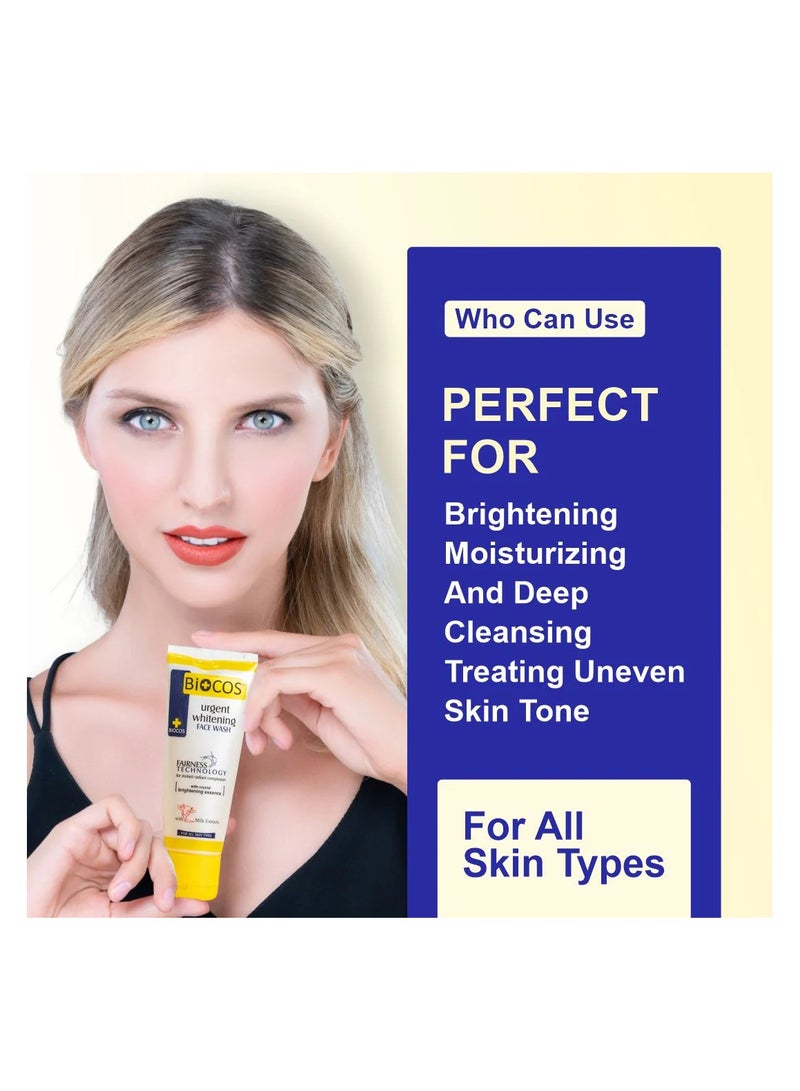 BIOCOS Urgent Whitening Face Wash With Milk Extracts & Vitamin E – Deep Cleansing & Hydrating Formula For Radiant, Glowing Skin | Removes Dirt & Oil, Moisturizes & Brightens - 70ml - Image 5