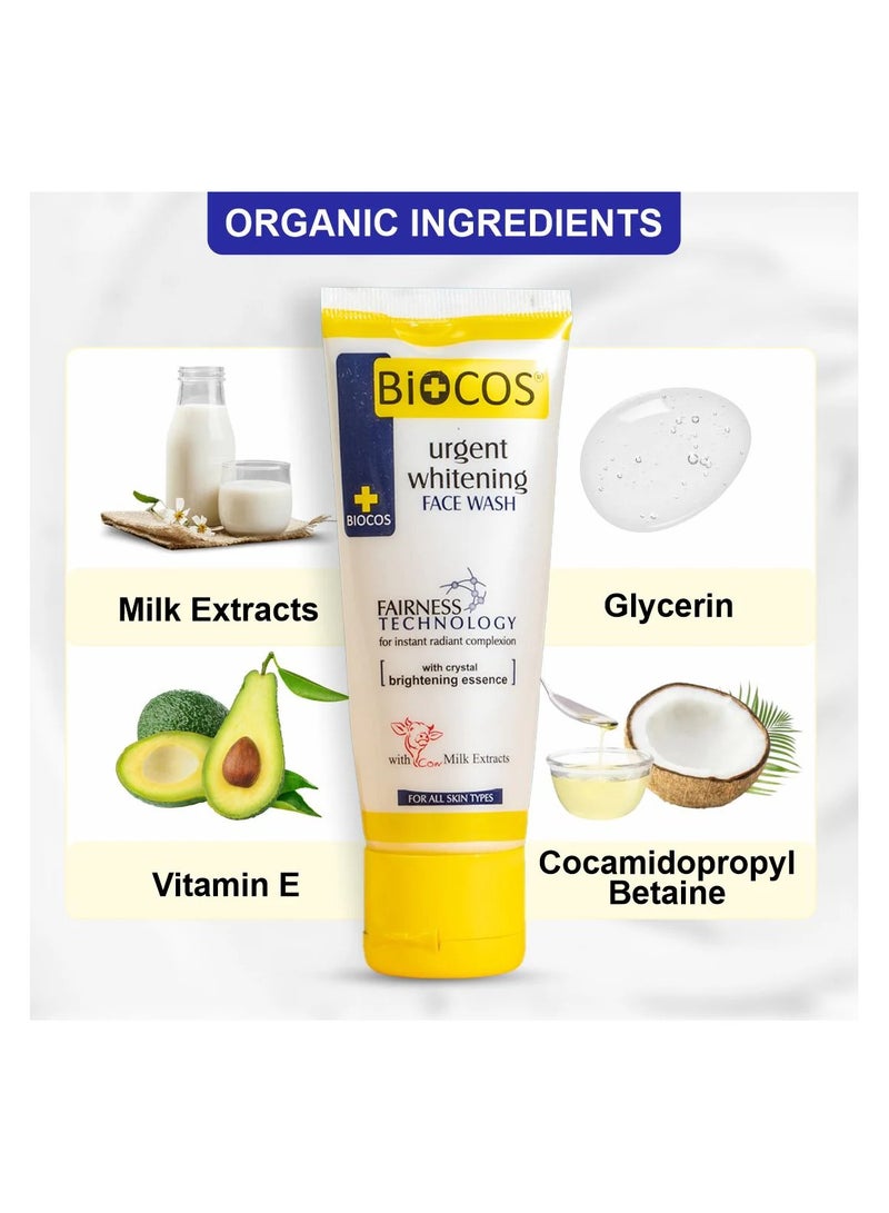BIOCOS Urgent Whitening Face Wash With Milk Extracts & Vitamin E – Deep Cleansing & Hydrating Formula For Radiant, Glowing Skin | Removes Dirt & Oil, Moisturizes & Brightens - 70ml - Image 4
