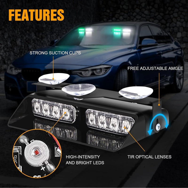 XRIDONSEN 2 in 1 Green White Dash Emergency Strobe Lights for Vehicles - Image 3