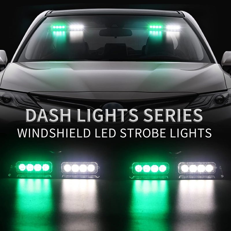 XRIDONSEN 2 in 1 Green White Dash Emergency Strobe Lights for Vehicles - Image 2