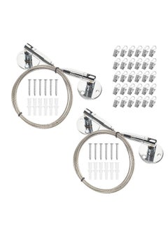 Excefore Kids Art Hanging Wire Organizer with 30 Clips 2 Pcs Adjustable Project Wall Display with 6.5 ft Long Stainless Steel Rustless Cable for Tapestry Kids Crafts Wall Decor Picture Hanging Kit  - Image 1