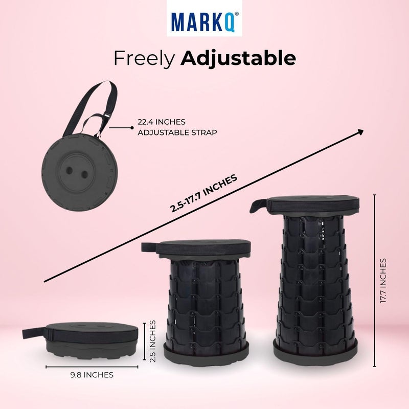 MARKQ Portable Folding Stool for Camping Outdoor, Telescopic Chair for Hiking, Fishing, Travel, Adjustable Height, Lightweight, Non-Slip Base - Black - Image 2