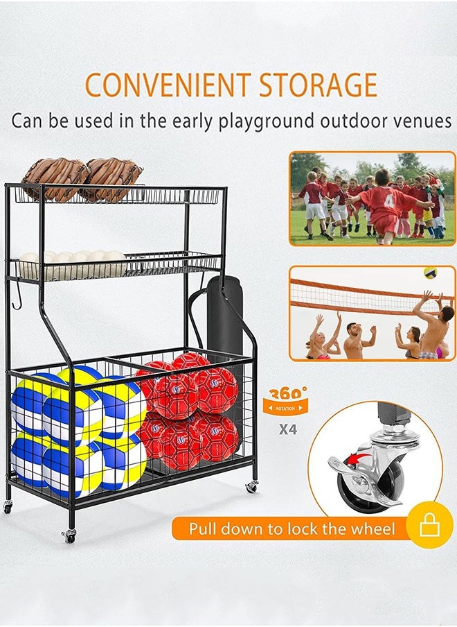 Garlo Sports Equipment Storage Organizer, Sports Ball Storage, Garage Balls Organizer, Ball Holder Garage with Baskets and Hooks, Rolling Sports Ball Cart, Garage Storage System for basketballs baseballs  - Image 5