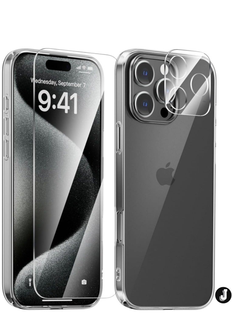 JAJEEK "Ultra-Thin Clear iPhone 16 Pro Max Case – Not Yellowing, Shockproof, with Camera Lens & Screen Protectors, Anti-Slip Grip" - Image 1