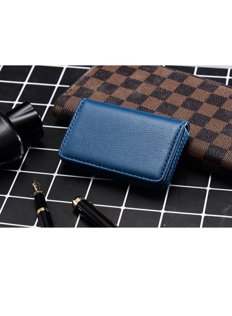 2 Pieces Business Card Holder, Business Card Wallet Leather Business Card Case Pocket Business Name Card Holder with Magnetic Shut, Credit Card ID Case wallet (Blue and Black) - Image 2
