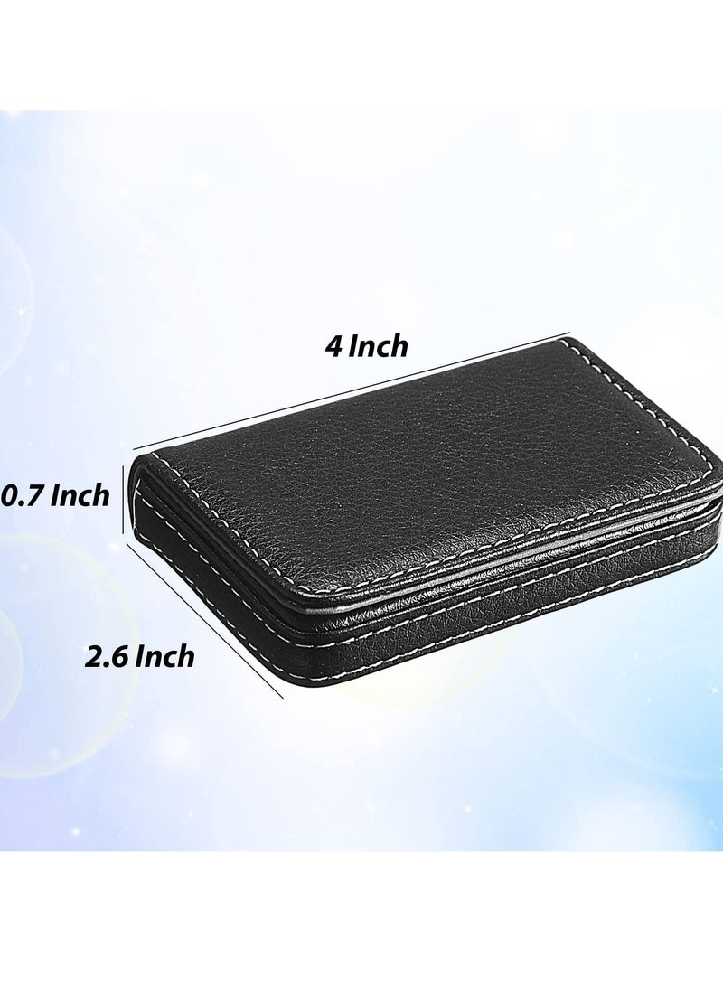 2 Pieces Business Card Holder, Business Card Wallet Leather Business Card Case Pocket Business Name Card Holder with Magnetic Shut, Credit Card ID Case wallet (Blue and Black) - Image 3