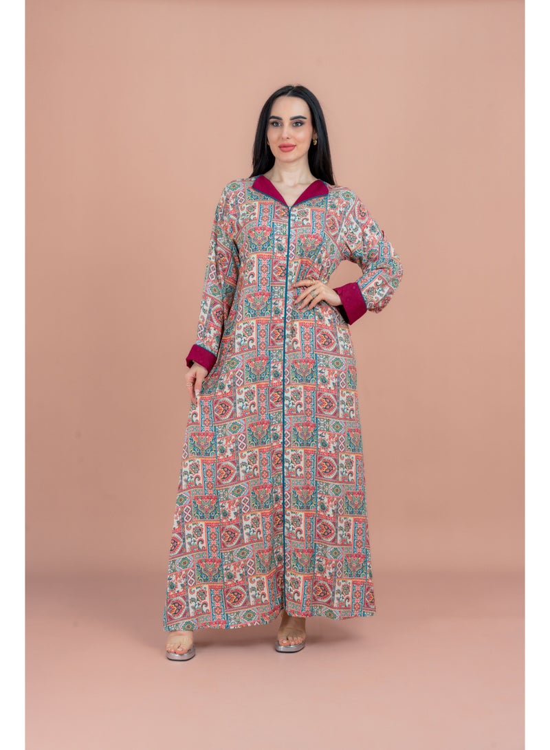 اكسا جلابية عصرية مطبوعة بنقشة - Image 1