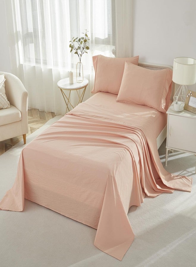 Brandream Full Size 4 Piece Bedding Sheet Set - Breathable & Cooling Bed Sheets - Luxury Bed Sheets for Kids, Teens, Women & Men - Deep Pockets 100% Cotton Linen Like Textured Durable Soft (Blush) - Image 2