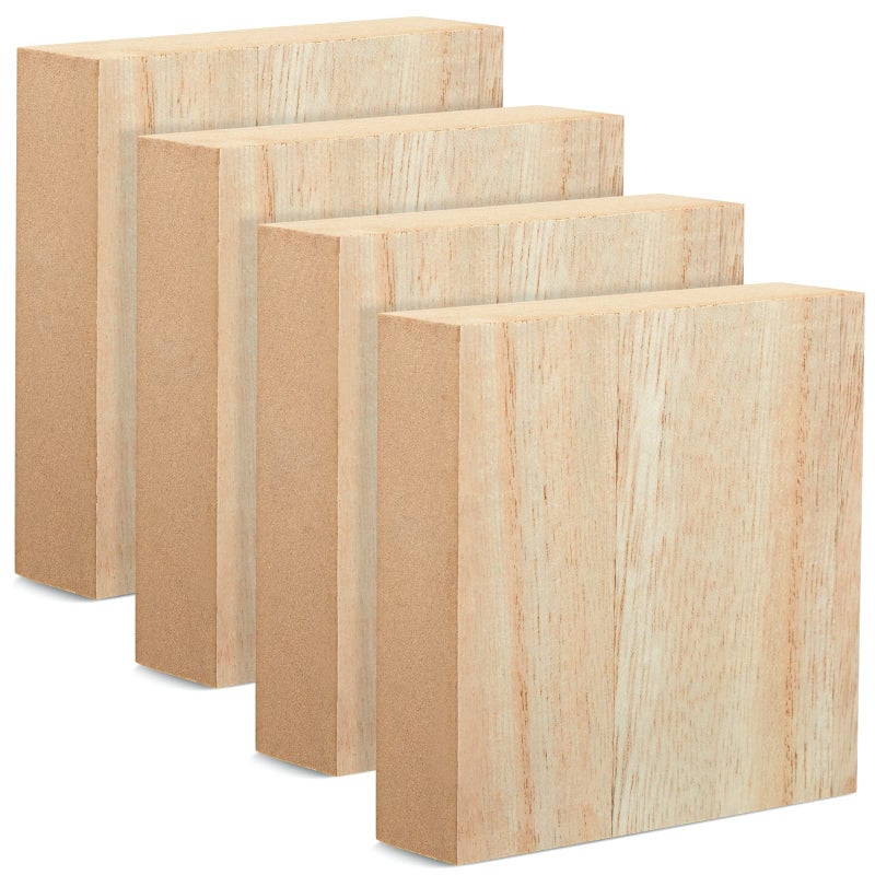 Bright Creations Unfinished MDF Wood Blocks for Crafts 1 in Thick Wooden Square Blocks 4x4 in 4 Pack
