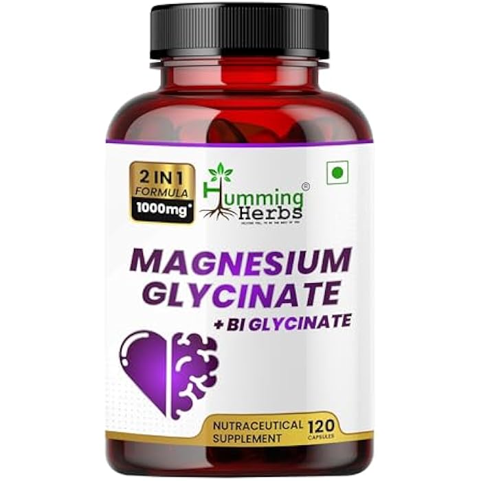 Humming Herbs Magnesium Glycinate & Bisglycinate – 200 mg Elemental per Serving, 120 Veg Capsules | Chelated, Non-GMO, Vegetarian - Image 1