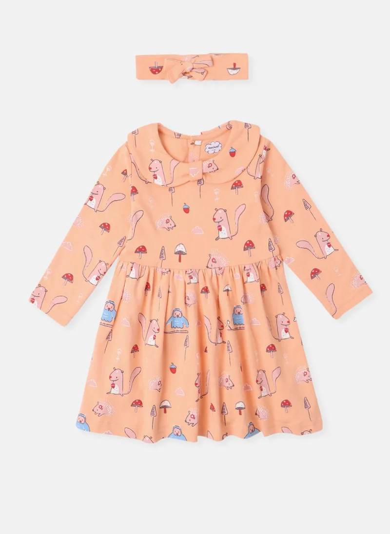 نوتيناتي Nautinati Infants’ Cotton All Over Graphic Print Dress with Matching Headband