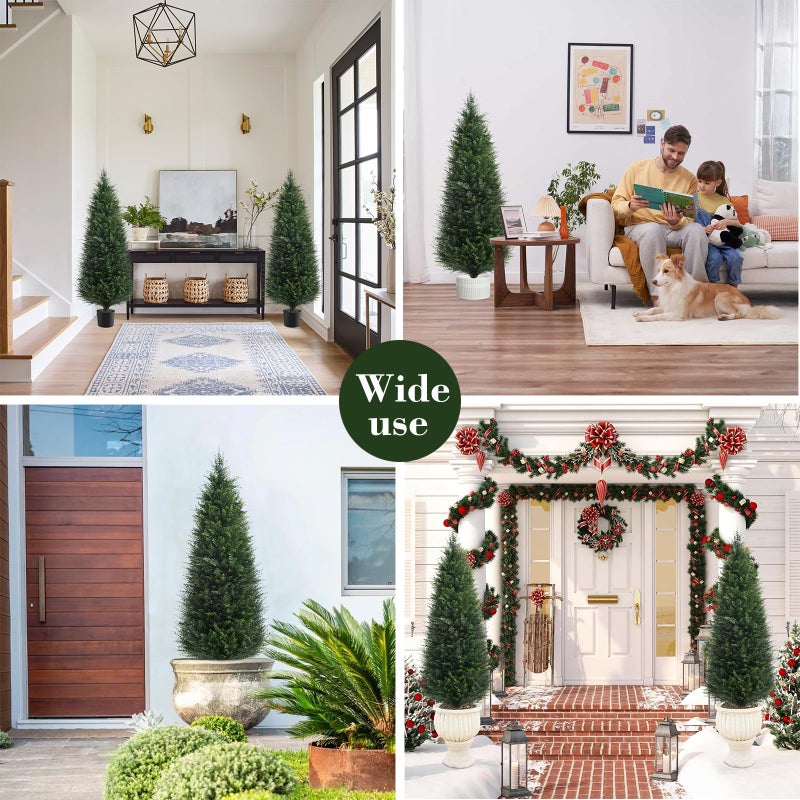 Chillchard Two 4ft Artificial Plants Topairy Faux Cedar Trees for Outdoor Planters, 48IN Tall Fake Pine Bushes UV Resistant Large Potted Shrubs for Front Porch DÃ©cor - Image 4