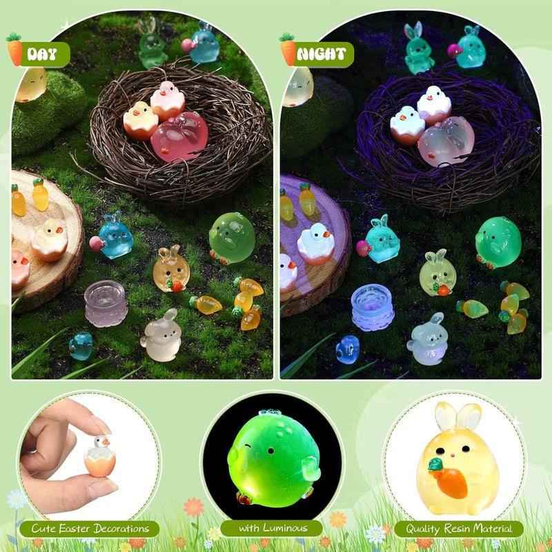 Outus 63 Pcs Luminous Mini Resin Animals Glow in The Dark Ducks Tiny Resin Animals Mini Animal Figurines Glow in The Dark Figurines for Micro Garden Landscape Cake Potted Plants Decorations (Bunny) - Image 2
