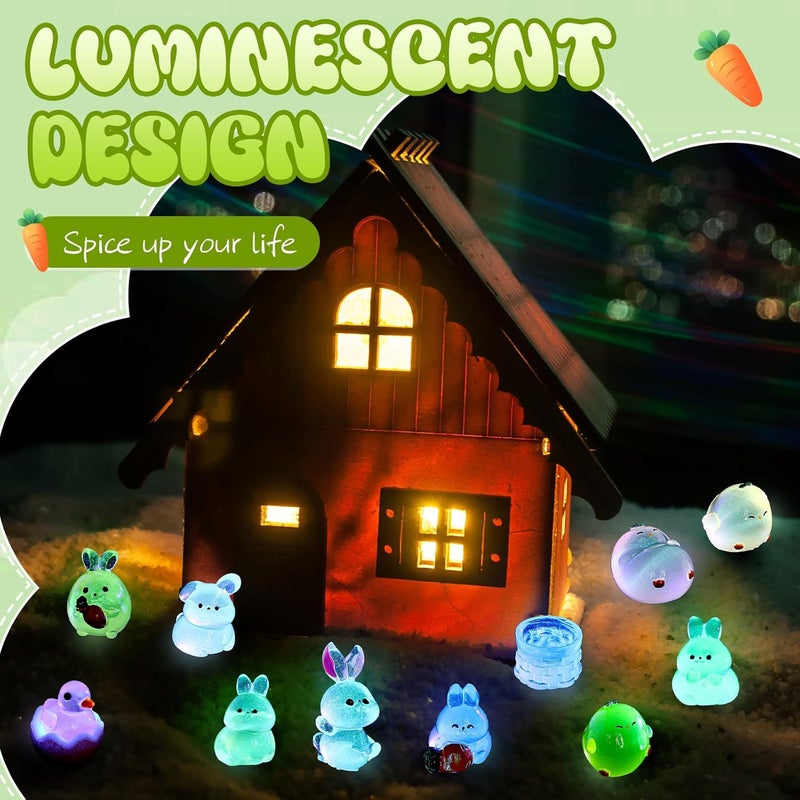 Outus 63 Pcs Luminous Mini Resin Animals Glow in The Dark Ducks Tiny Resin Animals Mini Animal Figurines Glow in The Dark Figurines for Micro Garden Landscape Cake Potted Plants Decorations (Bunny) - Image 5