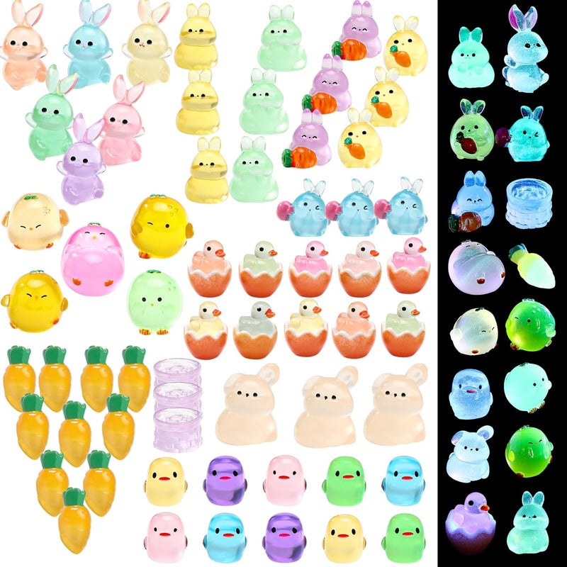 Outus 63 Pcs Luminous Mini Resin Animals Glow in The Dark Ducks Tiny Resin Animals Mini Animal Figurines Glow in The Dark Figurines for Micro Garden Landscape Cake Potted Plants Decorations (Bunny) - Image 1