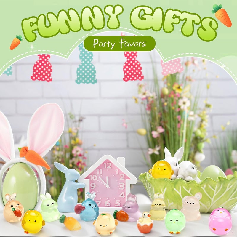 Outus 63 Pcs Luminous Mini Resin Animals Glow in The Dark Ducks Tiny Resin Animals Mini Animal Figurines Glow in The Dark Figurines for Micro Garden Landscape Cake Potted Plants Decorations (Bunny) - Image 4