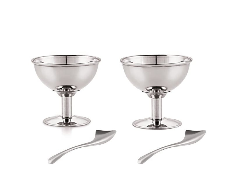FINALITY Stainless Steel Dandi Ice Cream Cup with Spoon Set of 2, Color-Silver, Capacity -100ml Each Cup - Image 1