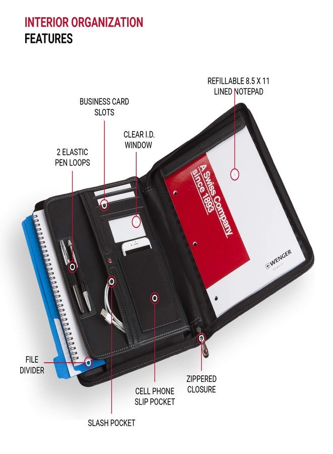 Wenger Concept Zippered Padfolio, Padded Document Organizer, Black - Image 2