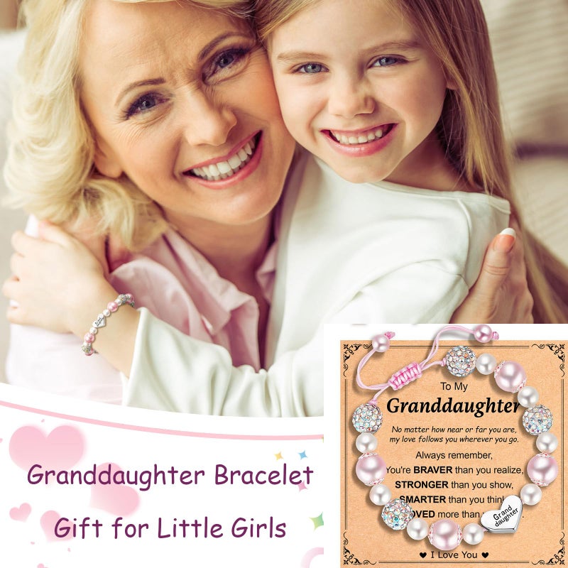 Esrial Granddaughter Daughter Gifts - Heart Natural Stone Beaded Bracelet for Girls, Christmas Valentines Easter Birthday Jewelry Gifts for Girls Daughter Granddaughterï¼ˆPink&Pearlï¼‰ - Image 3
