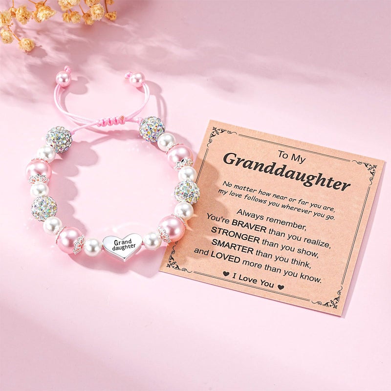 Esrial Granddaughter Daughter Gifts - Heart Natural Stone Beaded Bracelet for Girls, Christmas Valentines Easter Birthday Jewelry Gifts for Girls Daughter Granddaughterï¼ˆPink&Pearlï¼‰ - Image 2