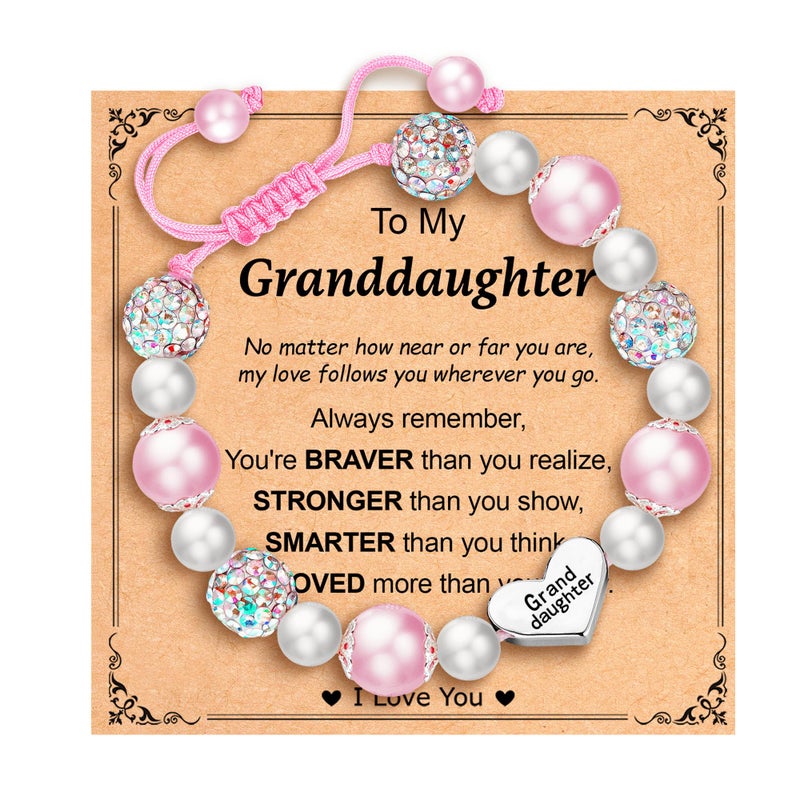 Esrial Granddaughter Daughter Gifts - Heart Natural Stone Beaded Bracelet for Girls, Christmas Valentines Easter Birthday Jewelry Gifts for Girls Daughter Granddaughterï¼ˆPink&Pearlï¼‰ - Image 1