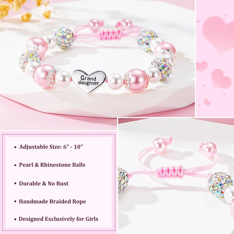 Esrial Granddaughter Daughter Gifts - Heart Natural Stone Beaded Bracelet for Girls, Christmas Valentines Easter Birthday Jewelry Gifts for Girls Daughter Granddaughterï¼ˆPink&Pearlï¼‰ - Image 4
