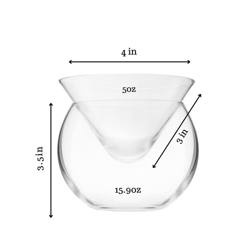 LEMONSODA Stemless Martini Glasses with Chiller - Elegant Cocktail Glass Set with Caviar Server Bowl - Beautiful Bar Martini Gift Set for Margarita, Cosmopolitan, Manhattan Cocktails (Set of 2) - Image 3